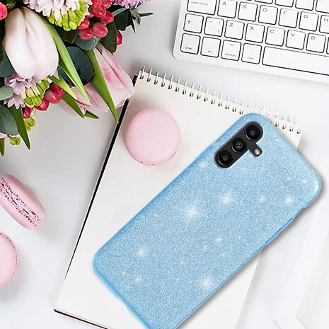 A14 - Glitter Back Cover &amp; 2x Glas - Blauw