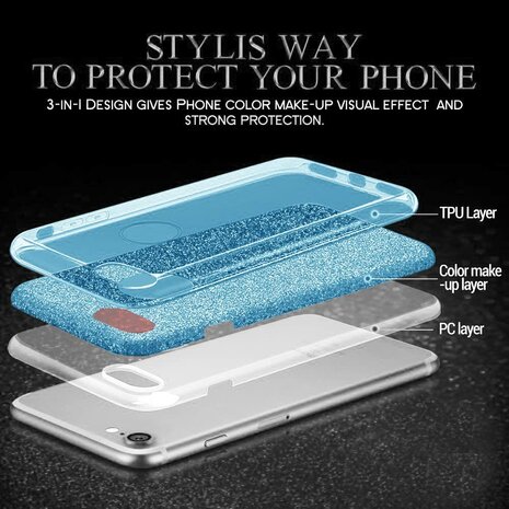 A14 - Glitter Back Cover &amp; 2x Glas - Blauw