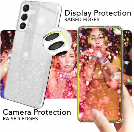 Samsung Galaxy A56 - Zilver - Glitter Back Cover - 2x Glas