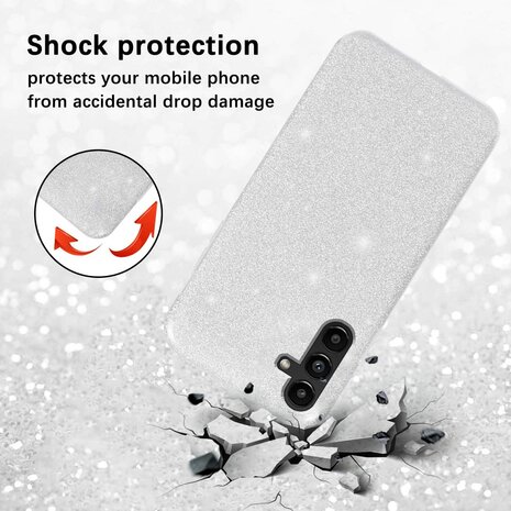 A14 - Glitter Back Cover &amp; 2x Glas - Zilver