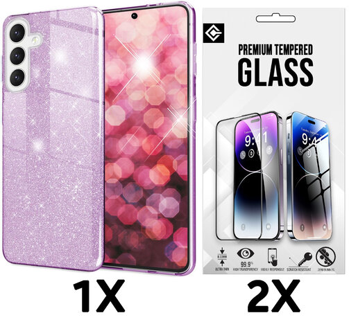 Samsung Galaxy A56 - Paars - Glitter Back Cover - 2x Glas