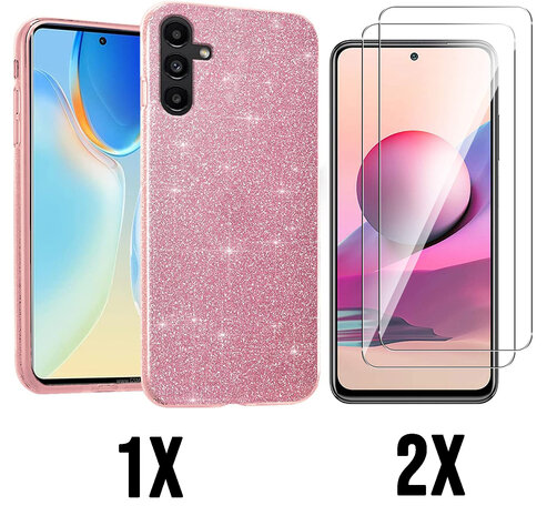 A14 - Glitter Back Cover &amp; 2x Glas - Roze