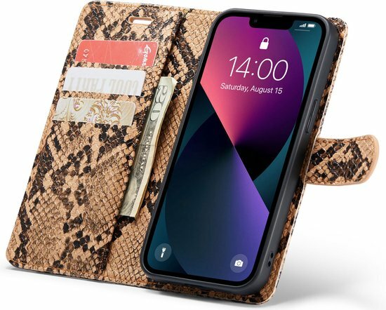 iPhone 13 Beige - 2 in 1 Slangen Book Case