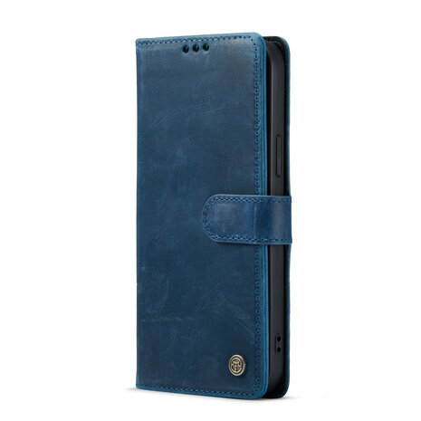 iPhone 14 Plus Blauw - Lederen Book Case