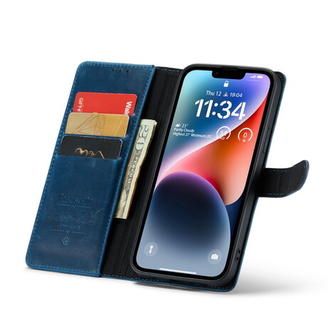 iPhone 14 Plus Blauw - Lederen Book Case