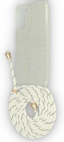 Samsung S21 Zilver - Glitter Back Cover met Koord