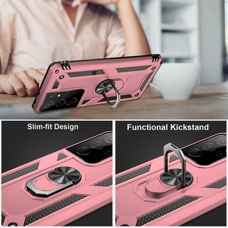 Samsung S22 Ultra Roségoud - Armor met Kickstand Ring