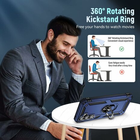 Samsung A15 Blauw - Armor met Kickstand Ring