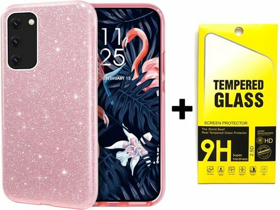 A72 - Glitter Back Cover &amp; Glas - Roze