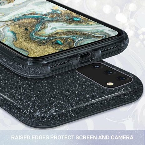 A32 5G - Glitter Back Cover &amp; Glas - Zwart