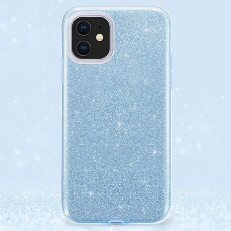 iPhone 12 Mini - Glitter Back Cover - Blauw