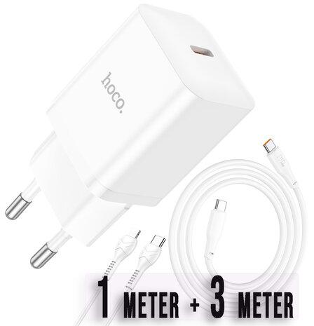 Samsung A54 - Type C Kabel (3+1 Meter) &amp; Stekker (N27) - 20W - Wit