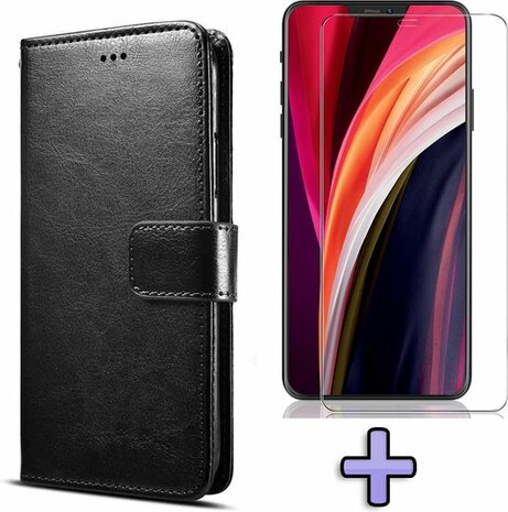 iPhone 12 Pro Max - Book Case &amp; Glas - Zwart