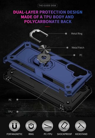 Samsung M23 Blauw &amp; 2X Glas - Armor met Kickstand Ring