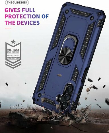 Samsung M23 Blauw &amp; 2X Glas - Armor met Kickstand Ring