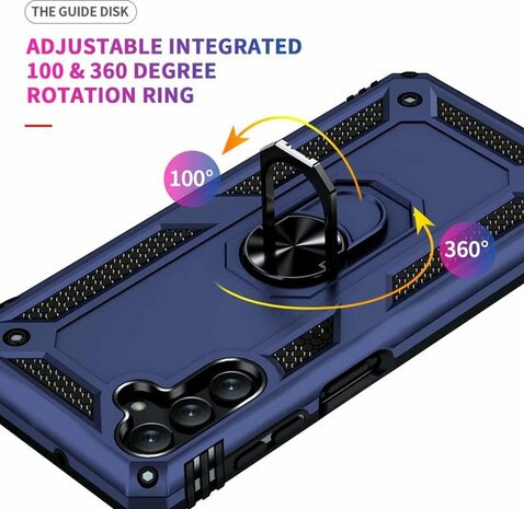 Samsung M23 Blauw &amp; 2X Glas - Armor met Kickstand Ring