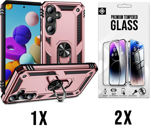 Samsung A55 - Rosegoud - 2X Glas - Armor met Kickstand Ring