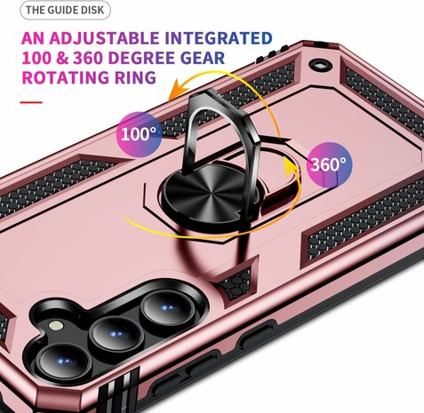 Samsung A55 - Rosegoud - 2X Glas - Armor met Kickstand Ring