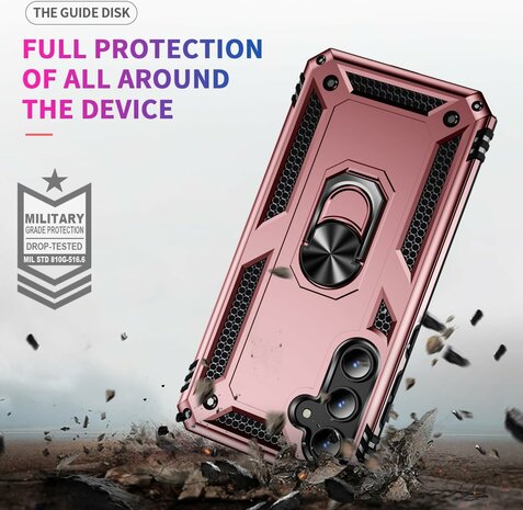 Samsung A55 - Rosegoud - 2X Glas - Armor met Kickstand Ring