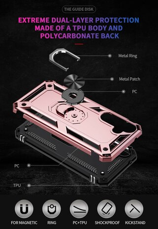 Samsung A55 - Rosegoud - 2X Glas - Armor met Kickstand Ring