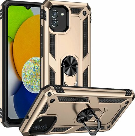 Samsung A03 Goud - Armor met Kickstand Ring