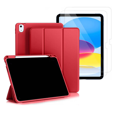 iPad 2025 &amp; 2022 (11/10 Gen) - Rood - Smart Cover &amp; Glas