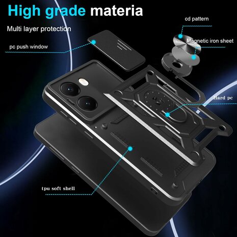 Oppo Reno 13 F - Zwart - Armor Kickstand met Camera Bescherming