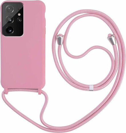 Samsung S21 Ultra Roze - TPU Back Cover met Koord
