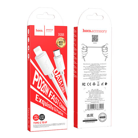 Hoco Oplaad Type C naar Lightning Kabel - 20W- Wit