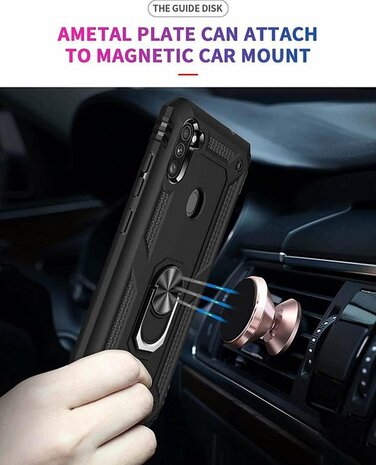 Samsung M11 Zwart - Armor met Kickstand Ring