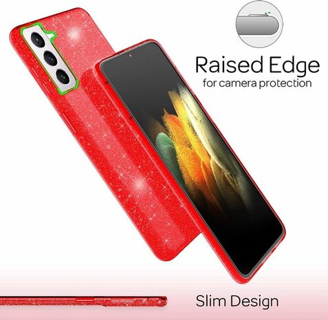 Samsung S21 - Glitter Back Cover - Rood