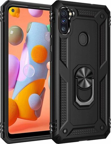 Samsung M11 Zwart - Armor met Kickstand Ring &amp; Glas