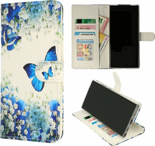 Samsung S23 Ultra met Blauwe Vlinder Print - Book Case