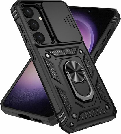 Samsung S25 Zwart - Armor met Kickstand Ring met Camera Bescherming