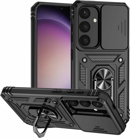 Samsung S25 Zwart - Armor met Kickstand Ring met Camera Bescherming