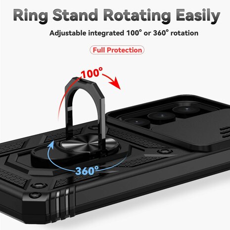 Samsung S25 Zwart - Armor met Kickstand Ring met Camera Bescherming