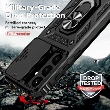 Samsung S25 Zwart - Armor met Kickstand Ring met Camera Bescherming