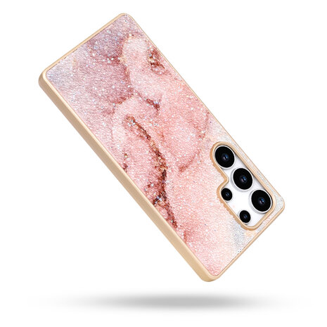 Samsung S23 Ultra - Diamant Marmer Glitter - Roze