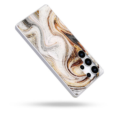 Samsung S25 Ultra - Wit - Marmer MagSafe Back Cover