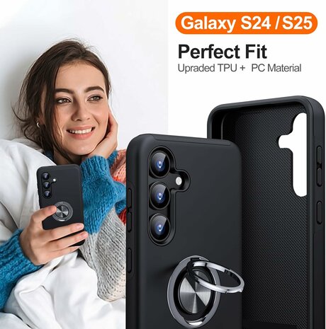 Samsung S25 Plus - Kickstand Ring Case - Zwart