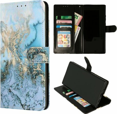 Samsung S23 Ultra met Marmer Blauw Print - Book Case