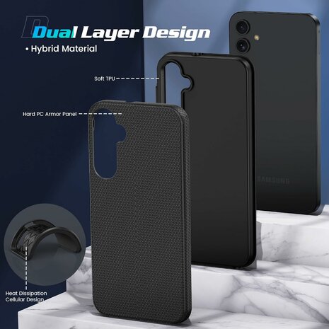 Samsung A16 - Anti Slip Matte Armor &amp; 2x Glas - Zwart