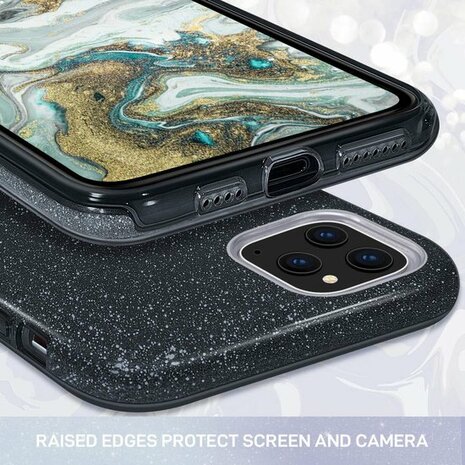 iPhone 12 Pro Max - Glitter Back Cover - Zwart