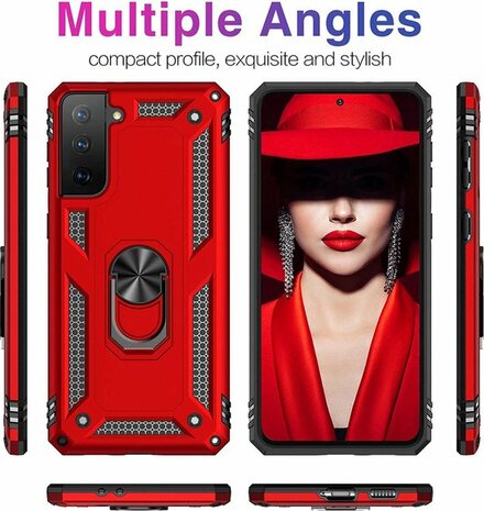 Samsung S21 Rood - Armor met Kickstand Ring