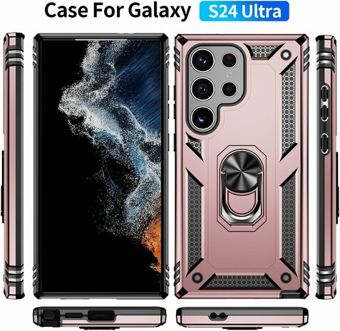 Samsung S24 Ultra Rosegoud - Armor met Kickstand Ring