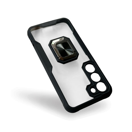 Samsung S23 Plus Zwart - Transparant Back Cover Kickstand Ring