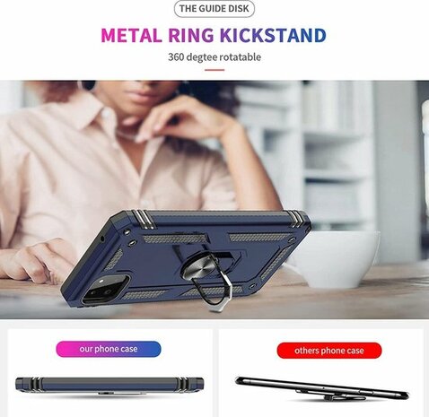 Samsung A22 5G Donker Blauw 2X Glass - Armor met Kickstand Ring