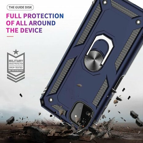 Samsung A22 5G Donker Blauw 2X Glass - Armor met Kickstand Ring