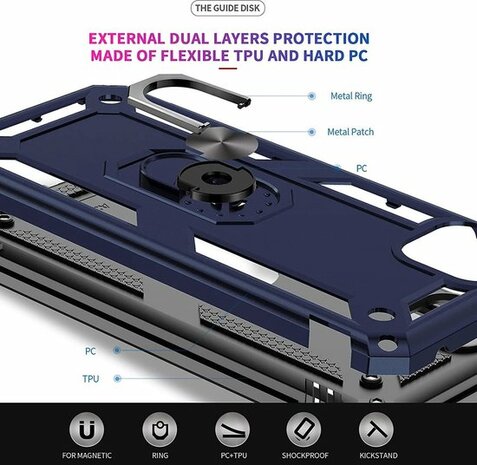 Samsung A22 5G Donker Blauw 2X Glass - Armor met Kickstand Ring