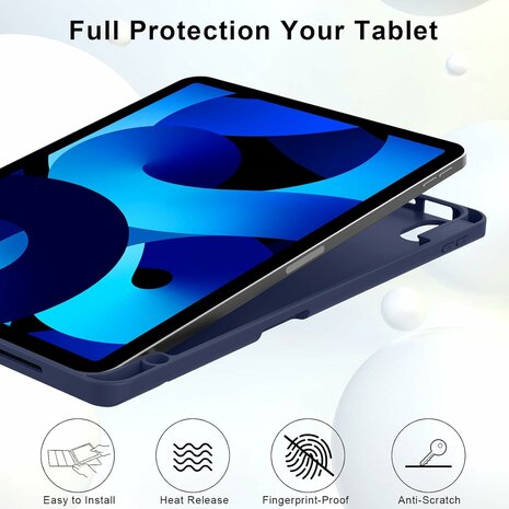Hoes &amp; Glas iPad Air (11 inch 2024 &amp; 2025) - Blauw - Smart Cover met Pen Slot